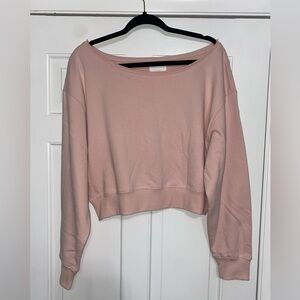 LAZY SUNDAY Pink Off-Shoulder Cropped Sweatshirt, Medium, Like new!